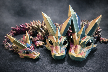 3D-Druck Gelenkiger Kristalldrache – Multicolor PLA Fantasy Figur – Schimmernde Drachenfigur | Kleine & Mittlere Version mit Ei | Fidget