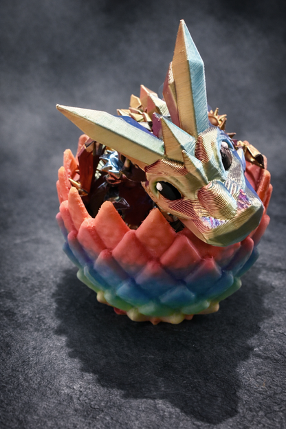 3D-Druck Gelenkiger Kristalldrache – Multicolor PLA Fantasy Figur – Schimmernde Drachenfigur | Kleine & Mittlere Version mit Ei | Fidget
