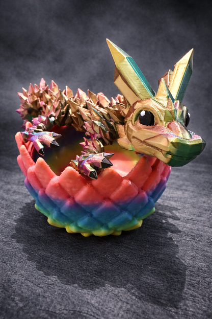 3D-Druck Gelenkiger Kristalldrache – Multicolor PLA Fantasy Figur – Schimmernde Drachenfigur | Kleine & Mittlere Version mit Ei | Fidget