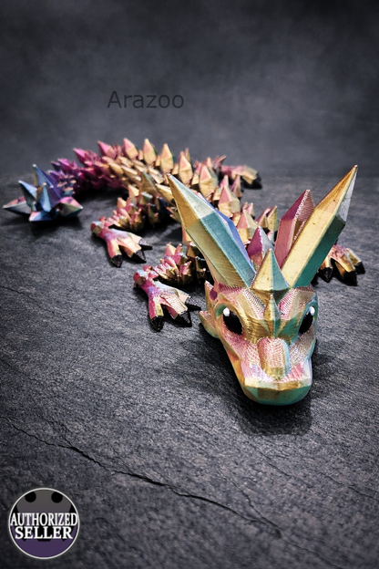3D-Druck Gelenkiger Kristalldrache – Multicolor PLA Fantasy Figur – Schimmernde Drachenfigur | Kleine & Mittlere Version mit Ei | Fidget